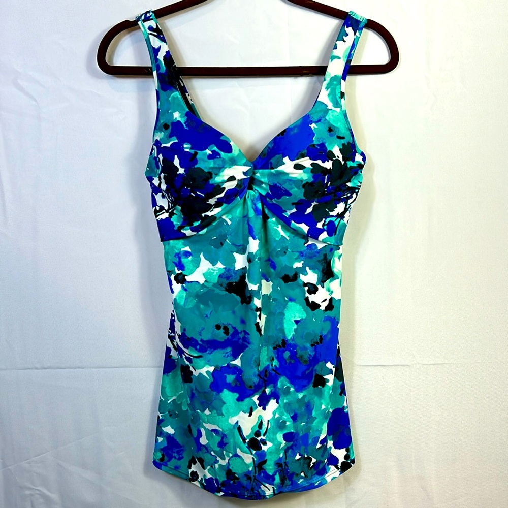 Blue Teal Floral One-Piece Swimdress